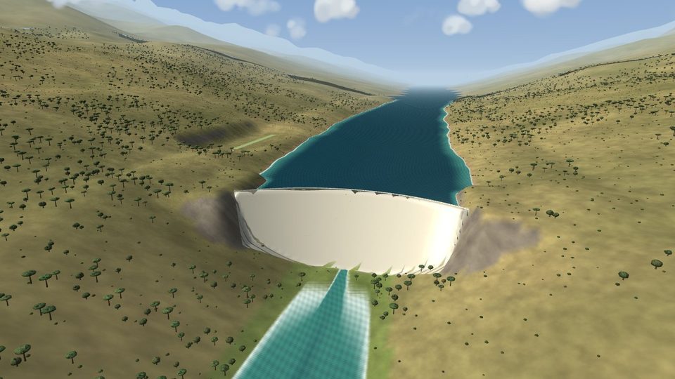 Presa de hormigón con el embalse detrás