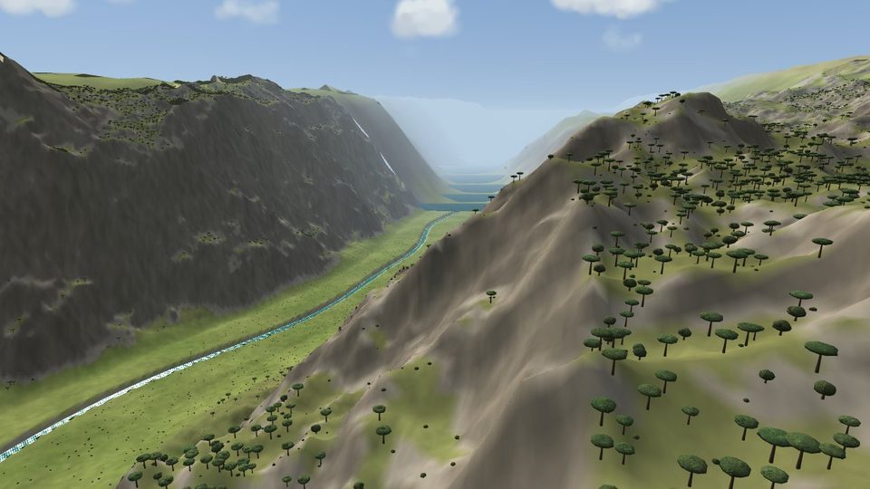 Sierra con crestas rocosas y un valle con río